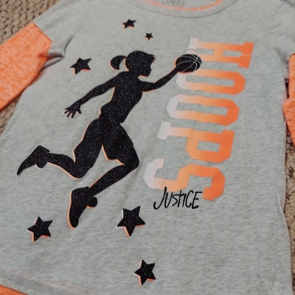 Justice Layered T-Shirt Basketball Hoops Orange Black Silver Girl Size 18 - Picture 2 of 14